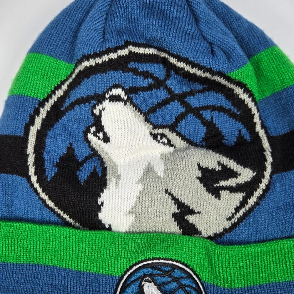 Minnesota Timberwolves New Era NBA Pom Beanie Stripe Blue Green Black Adidas OS‎